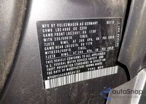 2013 Volkswagen Tiguan Se z USA, uszkodzony, nr VIN WVGBV3AX6DW595197